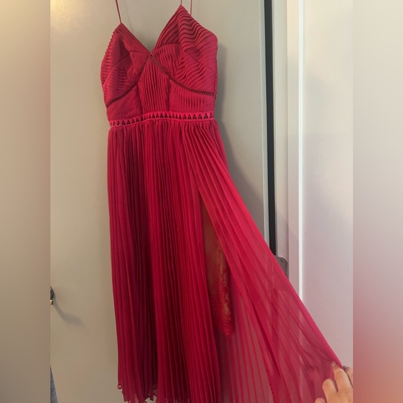 Self Portrait Fuchsia Pleated Chiffon Midi Dress - Picture 4 of 6